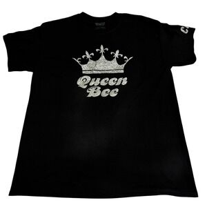 Gildan DryBlend Queen Bee Crown Glitter Graphic T-Shirt Black Size L